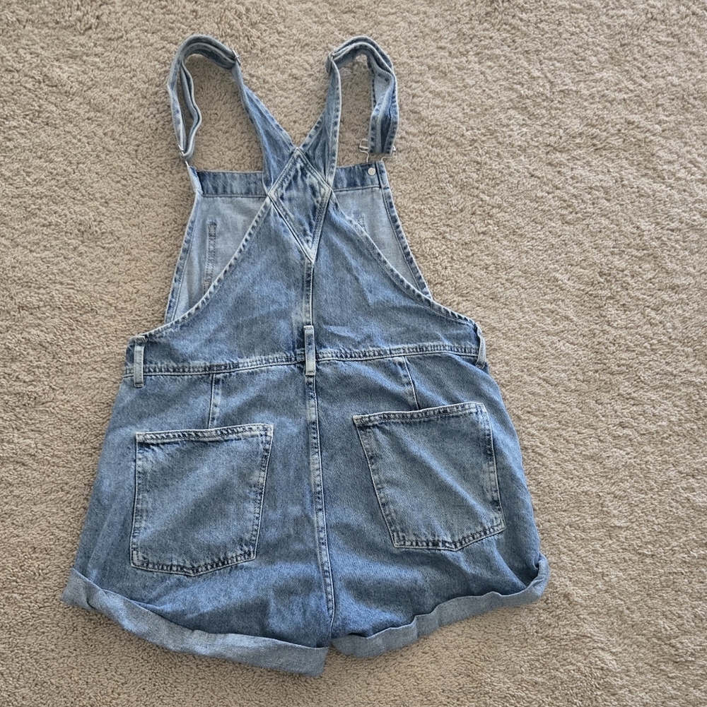 Free People Light Blue Denim Short Overalls Romper